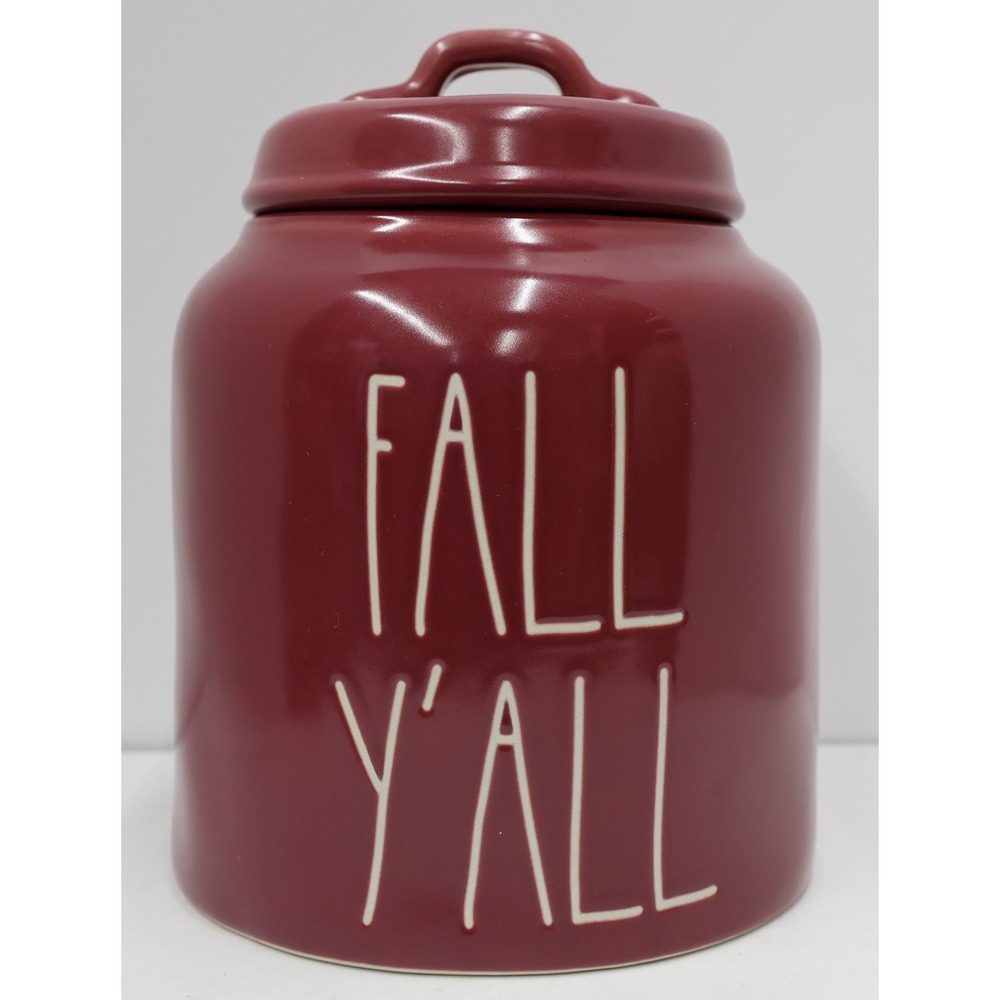 Rae Dunn Fall Y'all Canister Burgundy Ceramic Large Excellent Seasonal Decor